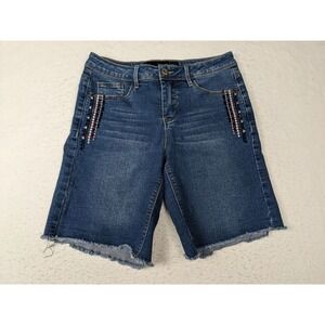 Thorn Universal Denim Bermuda Shorts Size 8 Embroidered Cotton Blend Blue